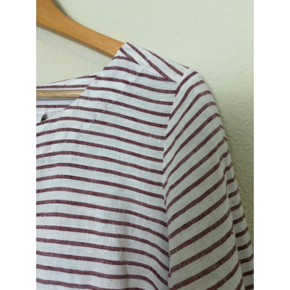Singrid Olsen 100% Linen White and Red Stripe Longsleeve Minimalist Chic Blouse - Picture 3 of 7
